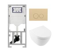 Villeroy & Boch Subway 2.0 Compact Toilet Pack DirectFlush - réservoir Geberit - fermeture douce - démontage rapide - plaque de commande beige - boutons ronds - blanc 0701131/1024232/SW1102365/1025456