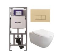 Villeroy & Boch Subway 2.0 DirectFlush CeramicPlus Pack WC slimseat Abattant avec réservoir Geberit et plaque de déclenchement beige avec boutons rectangulaires blanc 0701131/SW1102366/ga26033/ga91964