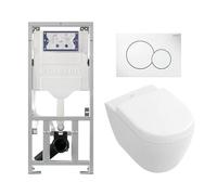 Villeroy & Boch Subway 2.0 DirectFlush pack WC compact - bâti-support Geberit UP320 - softclose - quick release - plaque de commande Geberit Sigma01 blanc brillant - touches rondes - blanc alpin 07011