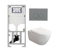 Villeroy & Boch Subway 2.0 DirectFlush toiletset CeramicPlus slimseat avec réservoir Geberit et plaque de commande gris clair avec boutons ronds blancs 0701131/SW1102374/ga26033/ga91964/