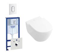 Villeroy & Boch Subway 2.0 ensemble WC composé de réservoir encastré, cuvette WC, abattant WC et plaque de commande verticale blanc 0729205/0729242/0124060/ga26028/