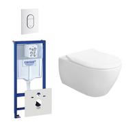 Villeroy & Boch Subway 2.0 ensemble WC composé de réservoir encastré, cuvette WC, abattant WC et plaque de commande chromée 0729205/0729240/ga26028/ga91964/