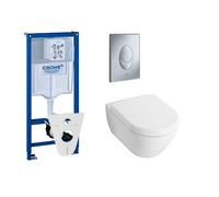 Villeroy & Boch Subway 2.0 Pack WC avec réservoir encastré, abattant à fermeture douce et à démontage rapide et plaque de déclenchement en chrome mat 0729121/0124005/0729205/0124060/
