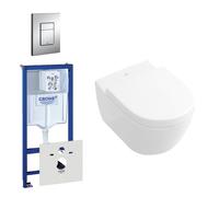 Villeroy & Boch Subway 2.0 Pack WC compact comprenant réservoir encastré, cuvette WC, abattant WC et plaque de déclenchement en chrome mat. 0720002/0729205/1024232/1025456/