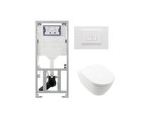 Villeroy & Boch Subway 2.0 WC suspendu - 56cm - avec réservoir encastré Geberit UP320 - avec abattant de WC Saniclass - plaque de commande QeramiQ Push - boutons rectangulaires - blanc brillant GA2602
