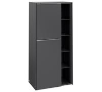 Villeroy & Boch Subway 3.0 armoire centrale, 2 portes butée à gauche, 574x1200x362mm, C59800VR, Couleur: Face/carcasse : graphite, poignée : aluminium brillant