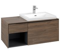 Villeroy & Boch Subway 3.0 armoire sous lavabo, 2 tiroirs, lavabo à droite, élément d'étagère en bas à gauche, 1001x422,5x516mm, C57101VH, Couleur: Façade/carcasse : chêne dArizona, poignée : noir vol