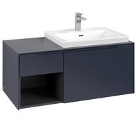 Villeroy & Boch Subway 3.0 armoire sous lavabo, 2 tiroirs, lavabo à droite, élément d'étagère en bas à gauche, 1001x422,5x516mm, C57102VQ, Couleur: Avant/carcasse : Bleu marine, Poignée : Bleu marine
