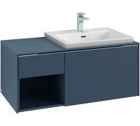 Villeroy & Boch Subway 3.0 armoire sous lavabo, 2 tiroirs, lavabo à droite, élément d'étagère en bas à gauche, 1001x422,5x516mm, C57101RH, Couleur: Façade/carcasse : Chêne du Kansas, poignée : Noir Vo
