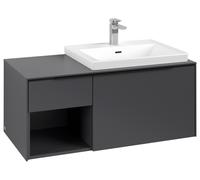 Villeroy & Boch Subway 3.0 armoire sous lavabo, 2 tiroirs, lavabo à droite, élément d'étagère en bas à gauche, 1001x422,5x516mm, C57101VR, Couleur: Avant/corps : Graphite, poignée : Volcano Black