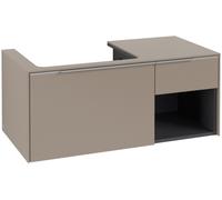 Villeroy & Boch Subway 3.0 armoire sous lavabo, 2 tiroirs, lavabo à gauche, élément d'étagère en bas à droite, 1001x422,5x516mm, C57200VM, Couleur: Façade/carcasse : taupe, poignée : aluminium brillan