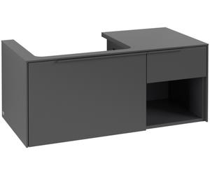 Villeroy & Boch Subway 3.0 armoire sous lavabo, 2 tiroirs, lavabo à gauche, élément d'étagère en bas à droite, 1001x422,5x516mm, C57202VR, Couleur: Avant/carcasse : Graphite, Poignée : Graphite