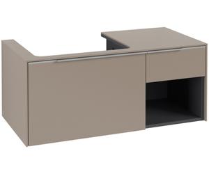 Villeroy & Boch Subway 3.0 armoire sous lavabo, 2 tiroirs, lavabo à gauche, élément d'étagère en bas à droite, 1001x422,5x516mm, C57200VM, Couleur: Façade/carcasse : taupe, poignée : aluminium brillan