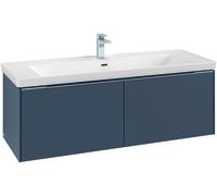 Villeroy & Boch Subway 3.0 armoire sous lavabo, 2 tiroirs, lavabo au centre, 1272x429x478mm, C60101RK, Couleur: Façade/carcasse : Chêne de pierre, poignée : Noir Volcan