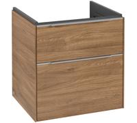 Villeroy & Boch Subway 3.0 armoire sous lavabo, éclairage LED, 2 tiroirs, 572x576x478mm, C578L0RH, Couleur: Façade/carcasse : Chêne du Kansas, poignée : aluminium brillant