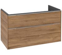 Villeroy & Boch Subway 3.0 armoire sous lavabo, éclairage LED, 2 tiroirs, 973x576x478mm, C570L0RH, Couleur: Façade/carcasse : Chêne du Kansas, poignée : aluminium brillant