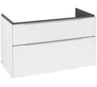 Villeroy & Boch Subway 3.0 armoire sous lavabo, éclairage LED, 2 tiroirs, 973x576x478mm, C570L0VE, Couleur: Face/carcasse : Blanc brillant, poignée : aluminium brillant