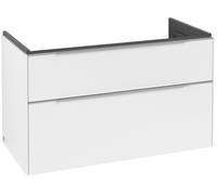 Villeroy & Boch Subway 3.0 armoire sous lavabo, éclairage LED, 2 tiroirs, 973x576x478mm, C570L0VF, Couleur: Façade/carcasse : Blanc pur, poignée : aluminium brillant