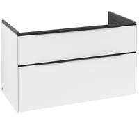 Villeroy & Boch Subway 3.0 armoire sous lavabo, éclairage LED, 2 tiroirs, 973x576x478mm, C570L1VF, Couleur: Façade/carcasse : Blanc pur, poignée : Noir volcan.