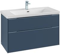 Villeroy & Boch Subway 3.0 armoire sous lavabo, éclairage LED, 2 tiroirs, 973x576x478mm, C570L1VJ, Couleur: Façade/carcasse : chêne nordique, poignée : noir volcan.