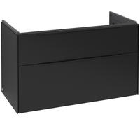 Villeroy & Boch Subway 3.0 armoire sous lavabo, éclairage LED, 2 tiroirs, 973x576x478mm, C570L1VL, Couleur: Façade/carcasse : Noir volcan, poignée : Noir volcan