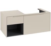 Villeroy & Boch Subway 3.0 armoire sous lavabo, éclairage LED, 2 tiroirs, lavabo à droite, élément d'étagère en bas à gauche, 1001x422,5x516mm, C571L2VN, Couleur: Avant/carcasse : Gris Cachemire, poig