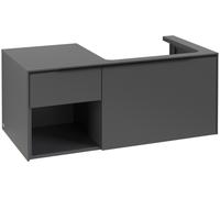 Villeroy & Boch Subway 3.0 armoire sous lavabo, éclairage LED, 2 tiroirs, lavabo à droite, élément d'étagère en bas à gauche, 1001x422,5x516mm, C571L1VR, Couleur: Avant/corps : Graphite, poignée : Vol