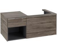 Villeroy & Boch Subway 3.0 armoire sous lavabo, éclairage LED, 2 tiroirs, lavabo à droite, élément d'étagère en bas à gauche, 1001x422,5x516mm, C571L0RK, Couleur: Façade/carcasse : chêne rouvre, poign