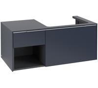 Villeroy & Boch Subway 3.0 armoire sous lavabo, éclairage LED, 2 tiroirs, lavabo à droite, élément d'étagère en bas à gauche, 1001x422,5x516mm, C571L0VQ, Couleur: Face/carcasse : bleu marine, poignée