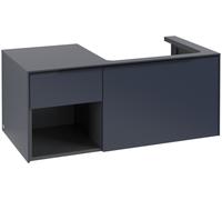 Villeroy & Boch Subway 3.0 armoire sous lavabo, éclairage LED, 2 tiroirs, lavabo à droite, élément d'étagère en bas à gauche, 1001x422,5x516mm, C571L1VQ, Couleur: Avant/corps : bleu marine, poignée :