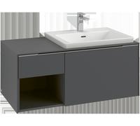 Villeroy & Boch Subway 3.0 armoire sous lavabo, éclairage LED, 2 tiroirs, lavabo à droite, élément d'étagère en bas à gauche, 1001x422,5x516mm, C571L1AH, Couleur: façade/corps : Wine Red, poignée : Vo