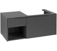 Villeroy & Boch Subway 3.0 armoire sous lavabo, éclairage LED, 2 tiroirs, lavabo à droite, élément d'étagère en bas à gauche, 1001x422,5x516mm, C571L2VR, Couleur: Avant/carcasse : Graphite, Poignée : 