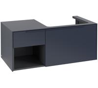 Villeroy & Boch Subway 3.0 armoire sous lavabo, éclairage LED, 2 tiroirs, lavabo à droite, élément d'étagère en bas à gauche, 1001x422,5x516mm, C571L2VQ, Couleur: Avant/carcasse : Bleu marine, Poignée