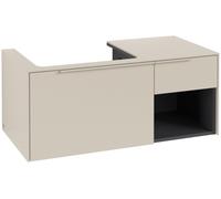 Villeroy & Boch Subway 3.0 armoire sous lavabo, éclairage LED, 2 tiroirs, lavabo à gauche, élément d'étagère en bas à droite, 1001x422,5x516mm, C572L2VN, Couleur: Avant/carcasse : Gris Cachemire, poig