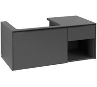 Villeroy & Boch Subway 3.0 armoire sous lavabo, éclairage LED, 2 tiroirs, lavabo à gauche, élément d'étagère en bas à droite, 1001x422,5x516mm, C572L1VR, Couleur: Avant/corps : Graphite, poignée : Vol