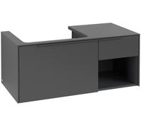 Villeroy & Boch Subway 3.0 armoire sous lavabo, éclairage LED, 2 tiroirs, lavabo à gauche, élément d'étagère en bas à droite, 1001x422,5x516mm, C572L2VR, Couleur: Avant/carcasse : Graphite, Poignée :