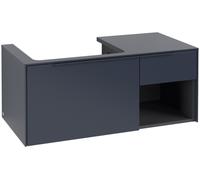 Villeroy & Boch Subway 3.0 armoire sous lavabo, éclairage LED, 2 tiroirs, lavabo à gauche, élément d'étagère en bas à droite, 1001x422,5x516mm, C572L2VQ, Couleur: Avant/carcasse : Bleu marine, Poignée