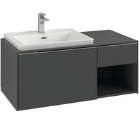 Villeroy & Boch Subway 3.0 armoire sous lavabo, éclairage LED, 2 tiroirs, lavabo à gauche, élément d'étagère en bas à droite, 1001x422,5x516mm, C572L1VJ, Couleur: Façade/carcasse : chêne nordique, poi