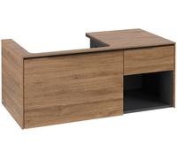 Villeroy & Boch Subway 3.0 armoire sous lavabo, éclairage LED, 2 tiroirs, lavabo à gauche, élément d'étagère en bas à droite, 1001x422,5x516mm, C572L1RH, Couleur: Façade/carcasse : Chêne du Kansas, po