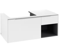 Villeroy & Boch Subway 3.0 armoire sous lavabo, éclairage LED, 2 tiroirs, lavabo à gauche, élément d'étagère en bas à droite, 1001x422,5x516mm, C572L0VF, Couleur: Façade/carcasse : Blanc pur, poignée