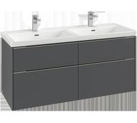 Villeroy & Boch Subway 3.0 armoire sous lavabo, éclairage LED, 4 tiroirs, 1272x576x478mm, C568L0AF, Couleur: façade/corps : Soft Green, poignée : aluminium brillant