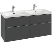 Villeroy & Boch Subway 3.0 armoire sous lavabo, éclairage LED, 4 tiroirs, 1272x576x478mm, C568L0AH, Couleur: façade/corps : Wine Red, poignée : aluminium brillant