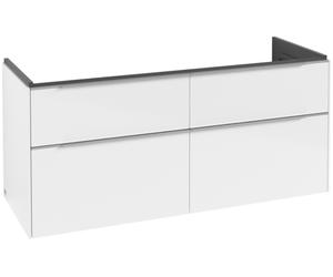 Villeroy & Boch Subway 3.0 armoire sous lavabo, éclairage LED, 4 tiroirs, 1272x576x478mm, C568L0VE, Couleur: Face/carcasse : Blanc brillant, poignée : aluminium brillant