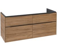 Villeroy & Boch Subway 3.0 armoire sous lavabo, éclairage LED, 4 tiroirs, 1272x576x478mm, C568L1RH, Couleur: Façade/carcasse : Chêne du Kansas, poignée : Noir Volcan