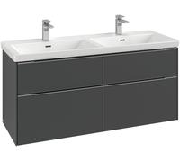 Villeroy & Boch Subway 3.0 armoire sous lavabo, éclairage LED, 4 tiroirs, 1272x576x478mm, C568L1VE, Couleur: Façade/carcasse : Blanc Brillant, poignée : Noir Volcan