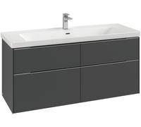 Villeroy & Boch Subway 3.0 armoire sous lavabo, éclairage LED, 4 tiroirs, lavabo au centre, 1272x576x478mm, C602L2VQ, Couleur: Avant/carcasse : Bleu marine, Poignée : Bleu marine