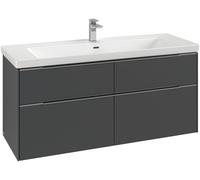 Villeroy & Boch Subway 3.0 armoire sous lavabo, éclairage LED, 4 tiroirs, lavabo au centre, 1272x576x478mm, C602L0AA, Couleur: façade/corps : White Oak, poignée : aluminium brillant