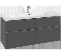 Villeroy & Boch Subway 3.0 armoire sous lavabo, éclairage LED, 4 tiroirs, lavabo au centre, 1272x576x478mm, C602L1AA, Couleur: façade/corps : White Oak, poignée : Volcano Black
