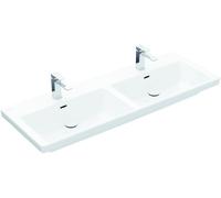 Villeroy & Boch Subway 3.0 lavabo double armoire, 2 trous pour robinet, avec trop-plein, non rectifié, 1300x475mm, 4A71D5RW, Couleur: Blanc pierre CéramiquePlus