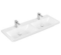 Villeroy & Boch Subway 3.0 lavabo double armoire, 2 trous pour robinet, sans trop-plein, non rectifié, 1300x475mm, 4A71D1R1, Couleur: Céramique blanche Plus